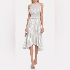 A.L.C. Weston halter pleated midi dress in silver. Size 6.